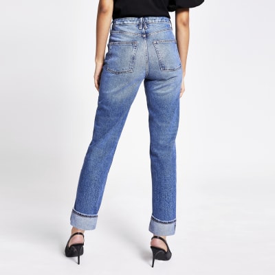 Blue straight super high rise jeans