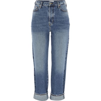 Blue straight super high rise jeans