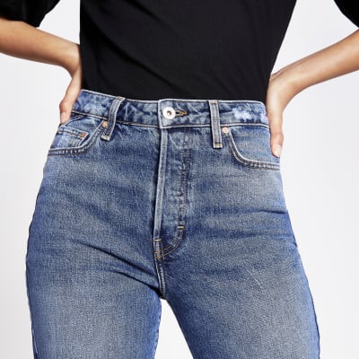 Blue straight super high rise jeans