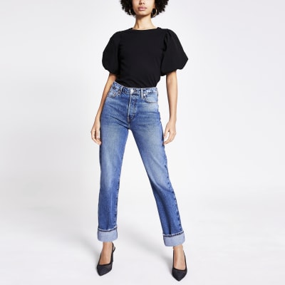super high waisted jeans straight leg