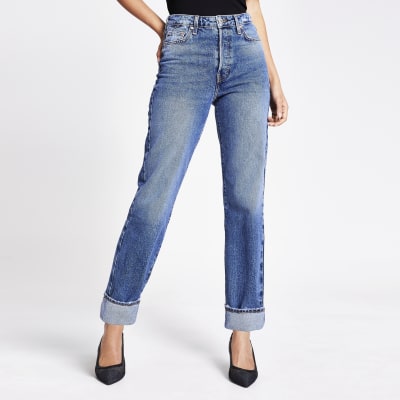 Blue straight super high rise jeans