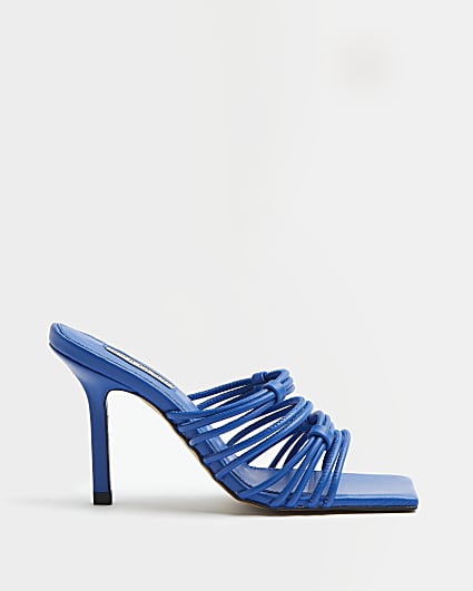 Blue strappy heeled mules