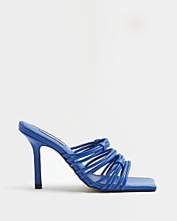 Blue strappy heeled mules