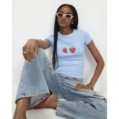 Strawberry Cross Stitch Fitted T Shirt