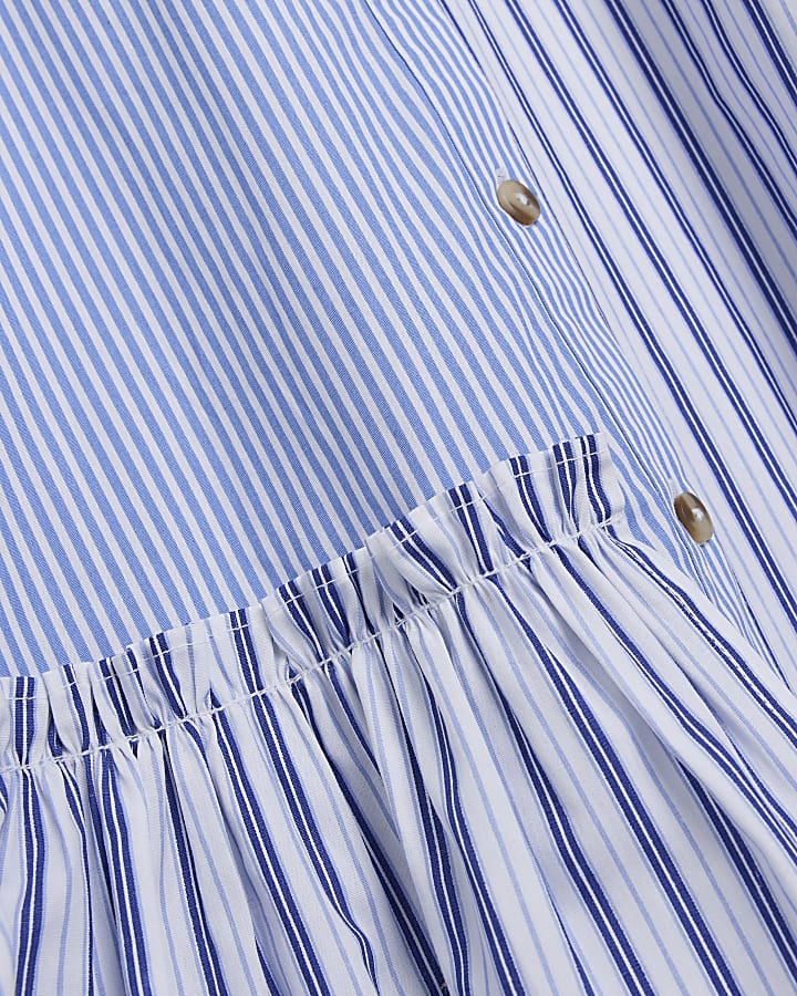 Blue stripe asymmetric mini shirt dress