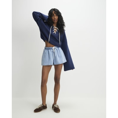 Short En Jean River Island Femme Taille 8 - Bleu Foncé, Coton Stretch, Boutonné