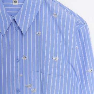 Blue stripe embroidered shirt