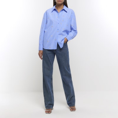 Blue stripe embroidered shirt