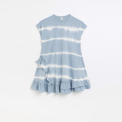 Blue stripe frill t-shirt mini dress