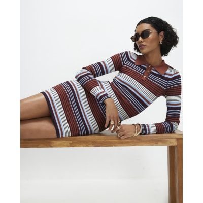 Stripe Knitted Polo Mini Dress