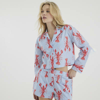 Blue Stripe Lobster Print Pyjama Set