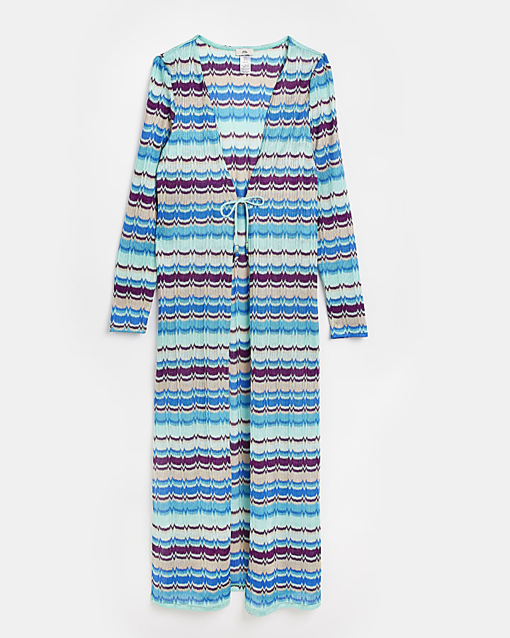 Blue stripe longline knit kaftan