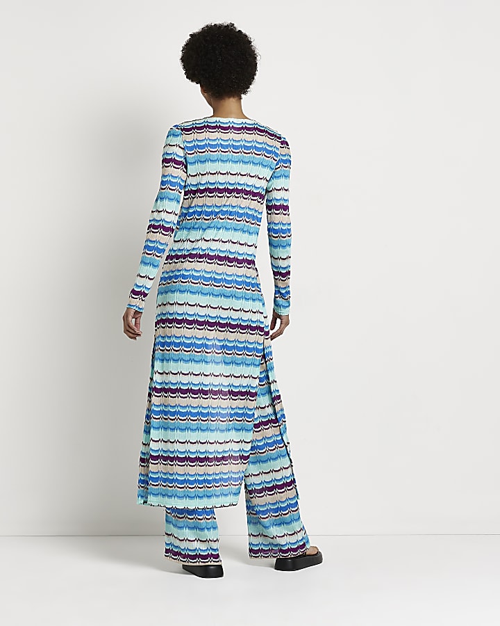 Blue stripe longline knit kaftan