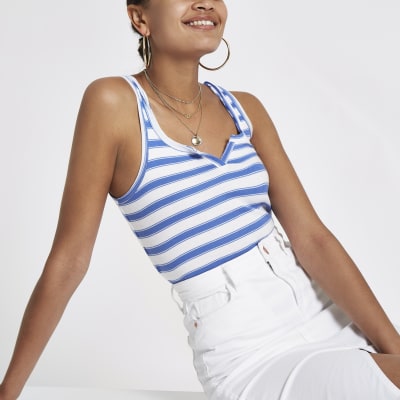Blue stripe notch front vest