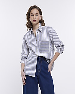 Blue stripe oversized long sleeve shirt