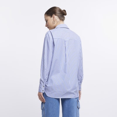 Blue stripe oversized long sleeve shirt