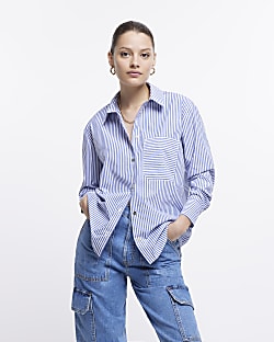 Blue stripe oversized long sleeve shirt