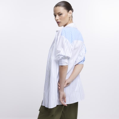 Blue stripe oversized long sleeve shirt | River Island