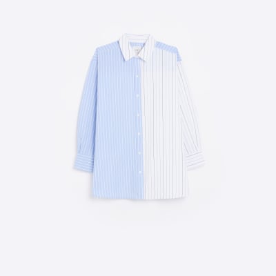Blue stripe oversized long sleeve shirt