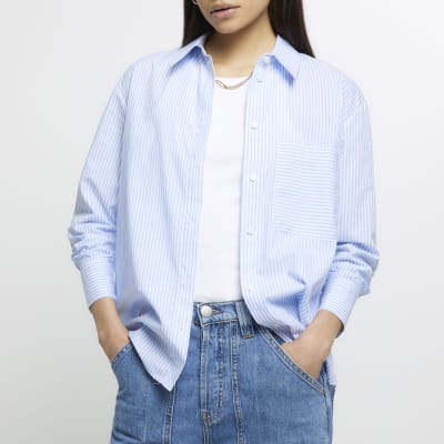 Blue stripe poplin shirt