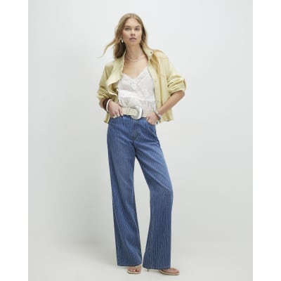 Blue Stripe Relaxed Straight Leg Jeans