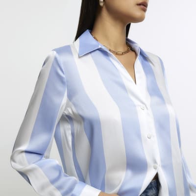 Blue stripe satin shirt