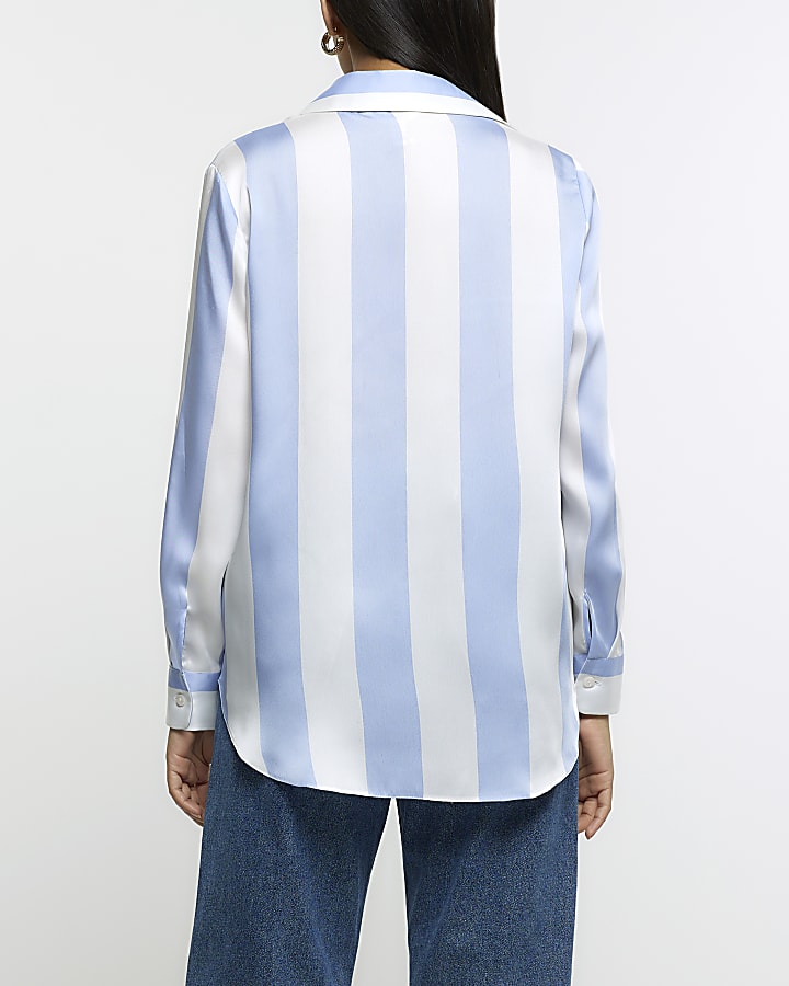 Blue stripe satin shirt