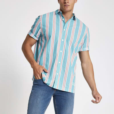 Blue stripe short sleeve regular fit shirt | River Island