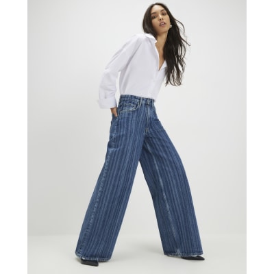 Blue Stripe Wide Leg Jeans