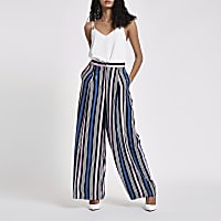 Blue stripe wide leg trousers