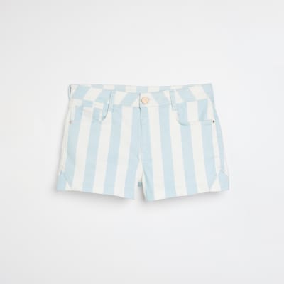 Blue striped denim shorts