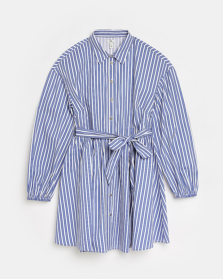 Blue striped mini shirt dress