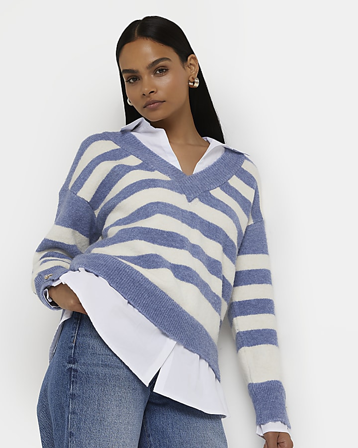 Blue striped oversized shirt jumper