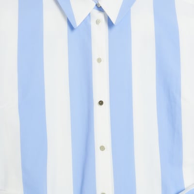 Blue striped tie waist midi shirt dress | River Island