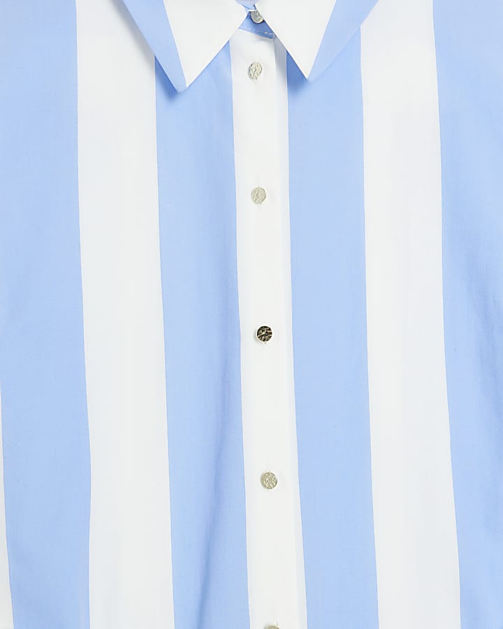 Blue striped tie waist midi shirt dress