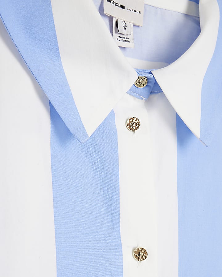 Blue striped tie waist mini shirt dress