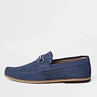 Blue suede embossed snaffle loafers