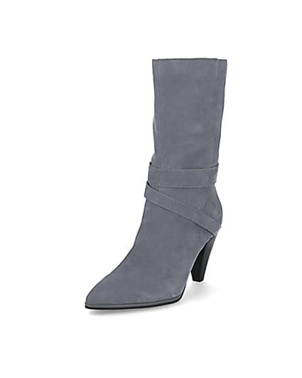 360 degree animation of product Blue suede strap heeled boots frame-0