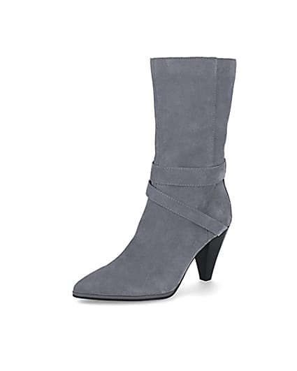 360 degree animation of product Blue suede strap heeled boots frame-1