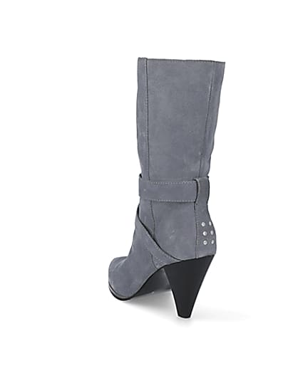 360 degree animation of product Blue suede strap heeled boots frame-7