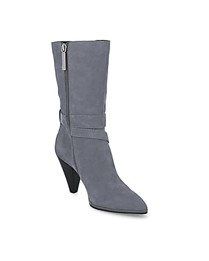 360 degree animation of product Blue suede strap heeled boots frame-18