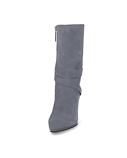 360 degree animation of product Blue suede strap heeled boots frame-22