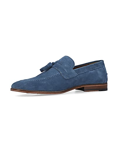 360 degree animation of product Blue Suede Tassel Loafers frame-1