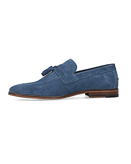 360 degree animation of product Blue Suede Tassel Loafers frame-2