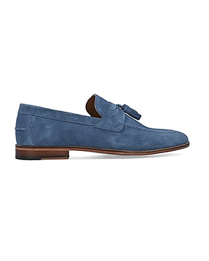 360 degree animation of product Blue Suede Tassel Loafers frame-14