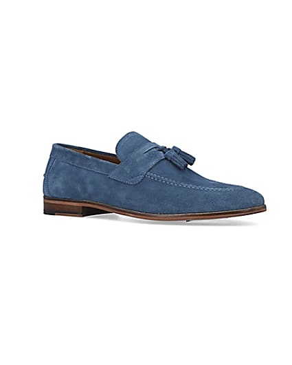 360 degree animation of product Blue Suede Tassel Loafers frame-17
