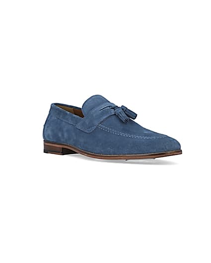 360 degree animation of product Blue Suede Tassel Loafers frame-18