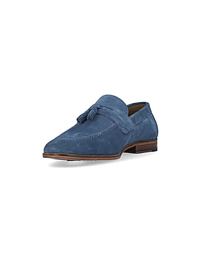 360 degree animation of product Blue Suede Tassel Loafers frame-23