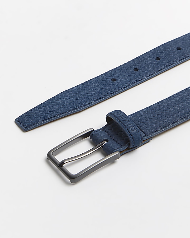 Blue suedette weave embossed belt