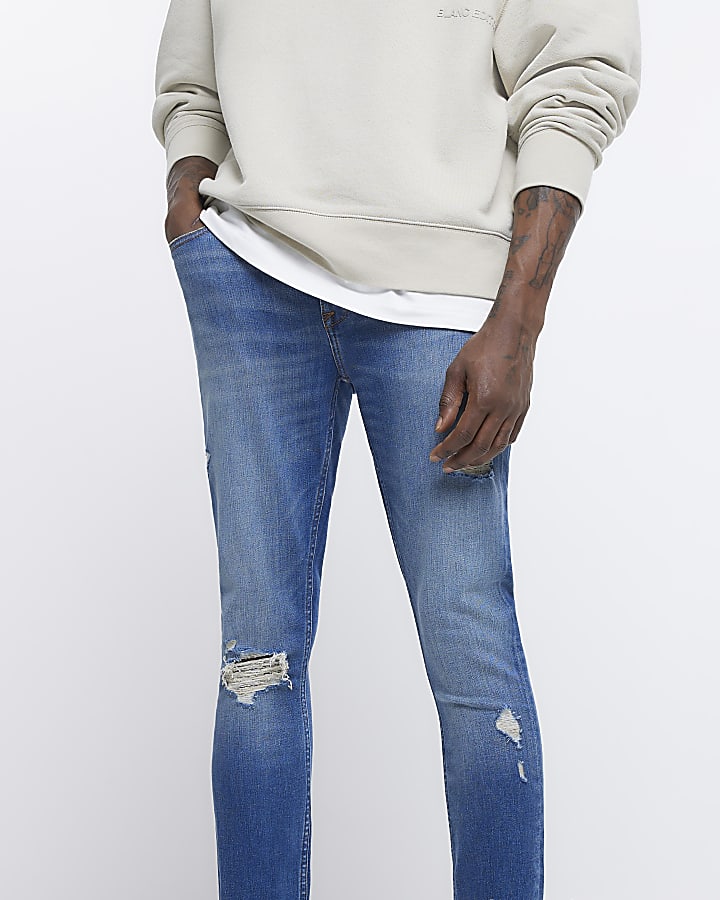 Blue super skinny fit ripped jeans